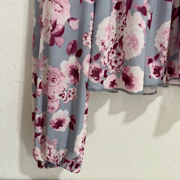 Brea Canyon Blue & Pink Floral Mesh Long Sleeve Top Size Large - Picture 5 of 7